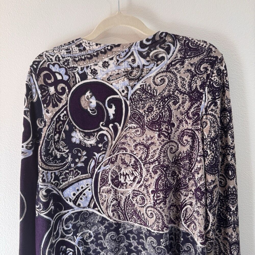 Chico's Cardigan Sweater 3 / XL Paisley Long Sleeve Purple Blue Cotton Knit - Picture 7 of 10